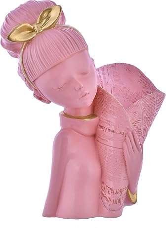 Decorative Flower Pink Lady Face with Basket Statue.
