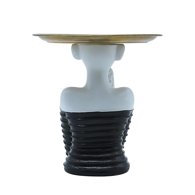 Decorative Figurine Display Stand, White and Black, 6 Inch Height, Gold Serving Plate