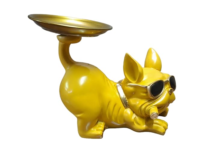 Polyresin Dog Platter On Tail, For Interior Decor, Office, Home, Gifting, Garden