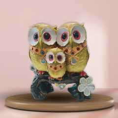 Golden Owl Family Showpiece for Home | Resin Wisdom Owl Figurine Set | Feng Shui Owl Decor for Positivity & Protection