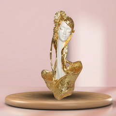 Graceful Woman Face Statue | Gold Finish Resin Beauty Figurine | Home Decor Showpiece for Tabletop Display