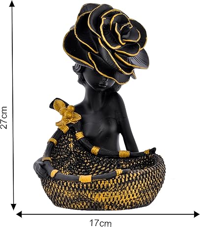 Black Lady with Basket Statue for Showpiece.