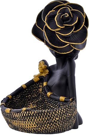 Black Lady with Basket Statue for Showpiece.