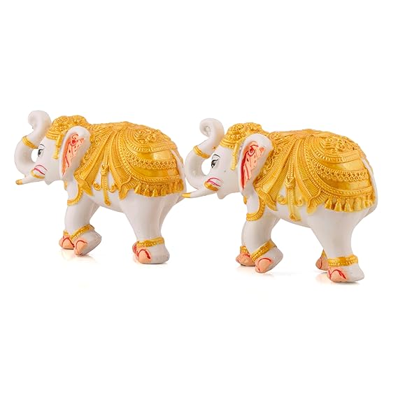 Elephant Statue Modern Style White and Golden Decoration Suitable for Living Room,