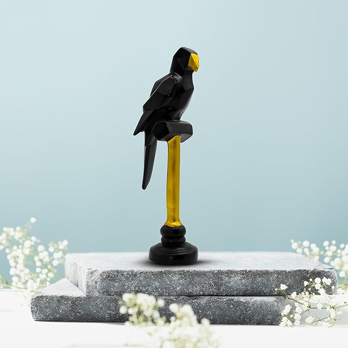 Parrot Showpiece for Home Decoration Home Decor Item|Bird Statue for Gifts and Home|Bird and Animal showpiece-Black