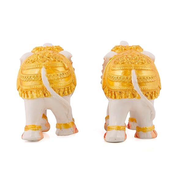 Elephant Statue Modern Style White and Golden Decoration Suitable for Living Room,