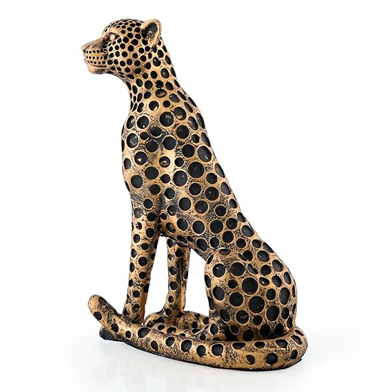 Leopard Sculptures for Home Decor, Golden Resin Leopard Art Decorative Sculpture