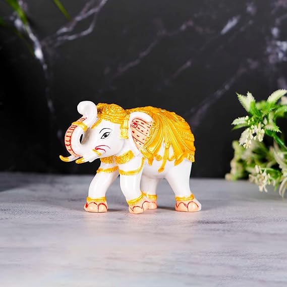 Elephant Statue Modern Style White and Golden Decoration Suitable for Living Room,