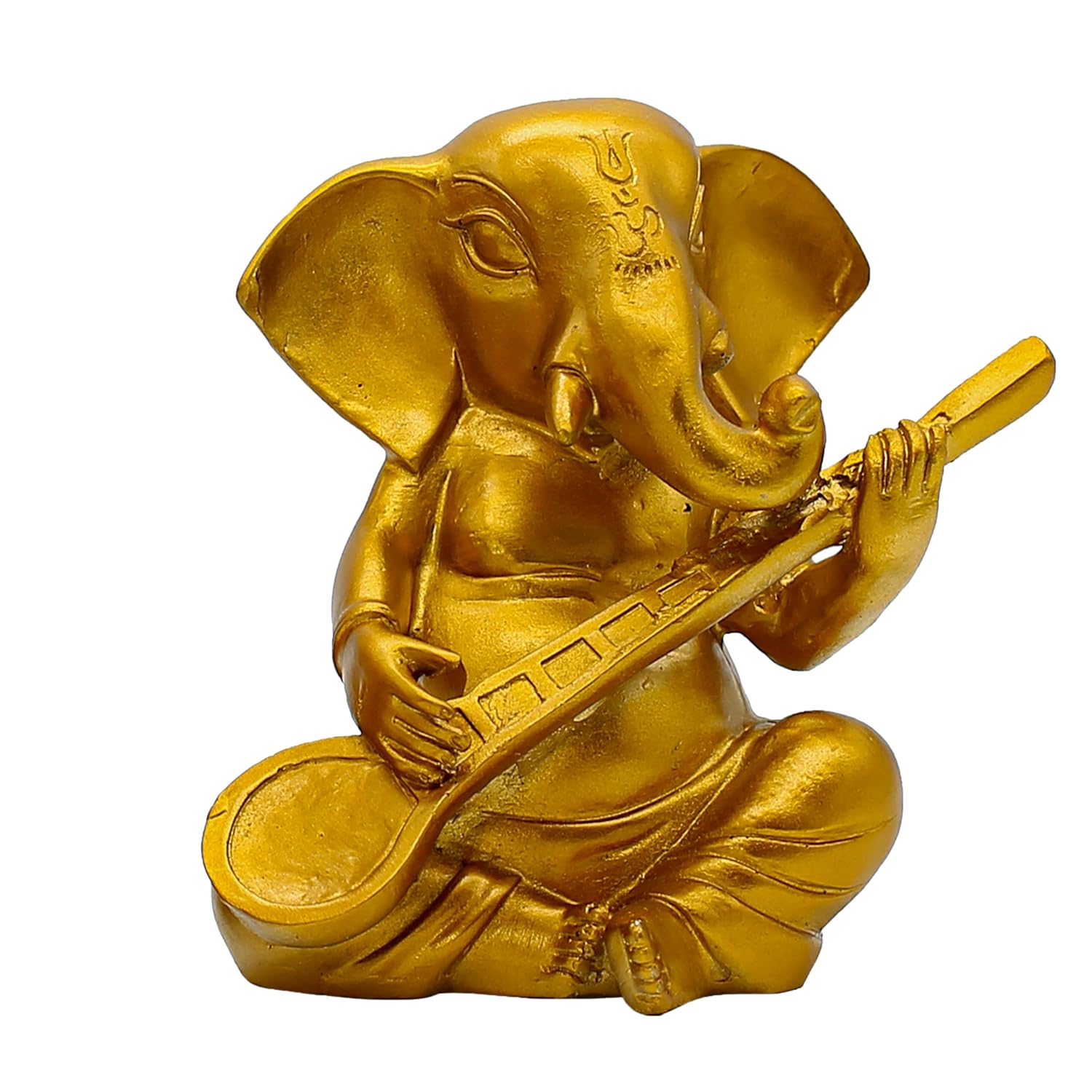 Decorative Ganesha Statue with Musical Veena, Gold Finish, 6 x 6 Inch