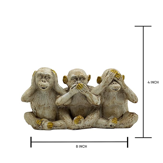 Polyresin Three Wise Monkeys Statue Showpiece for Home Decor Decoration and Gifting