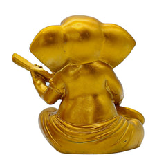 Decorative Ganesha Statue with Musical Veena, Gold Finish, 6 x 6 Inch