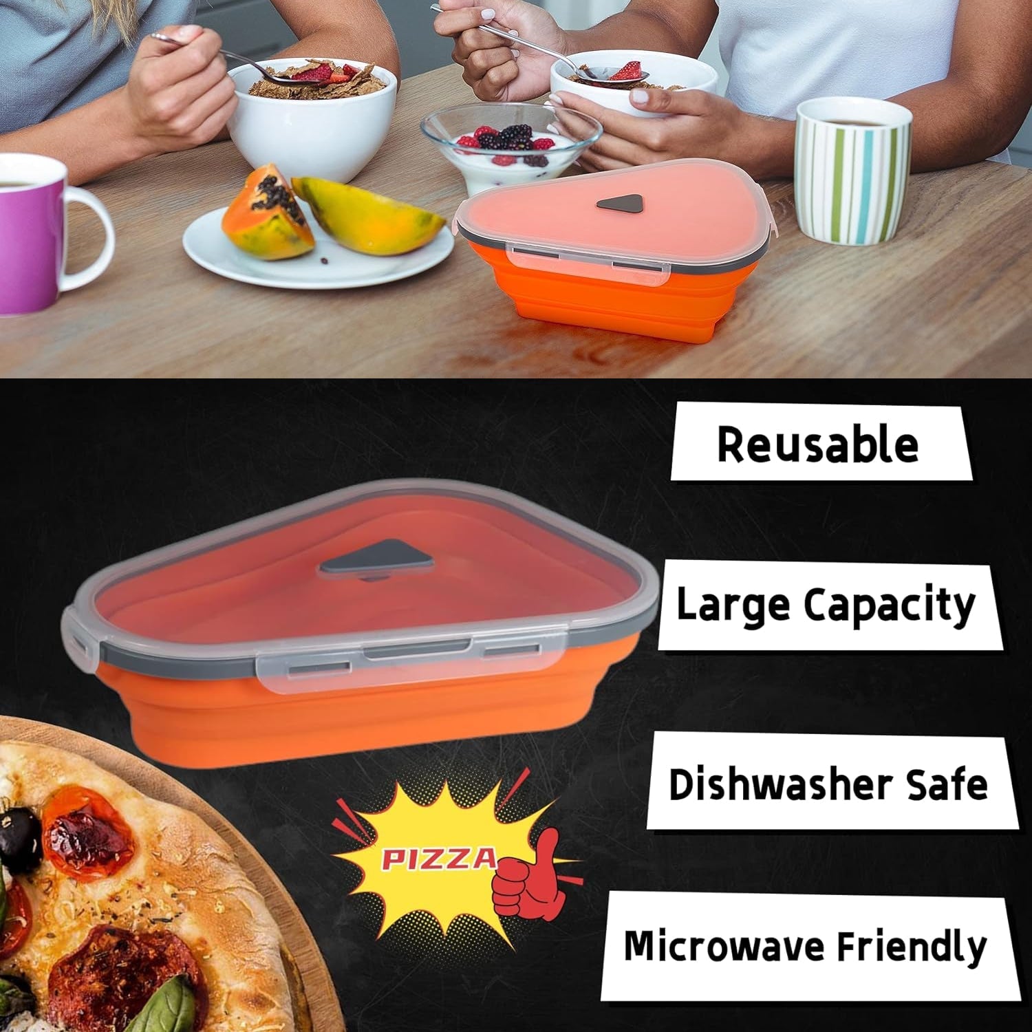 Reusable Expandable Pizza Storage Container with 5 Microwavable Trays ? Adjustable for Home & Outdoor Use