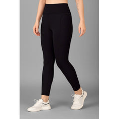 Generic Women's Polyester Solid Ankle length High Waisted Tights (Black)