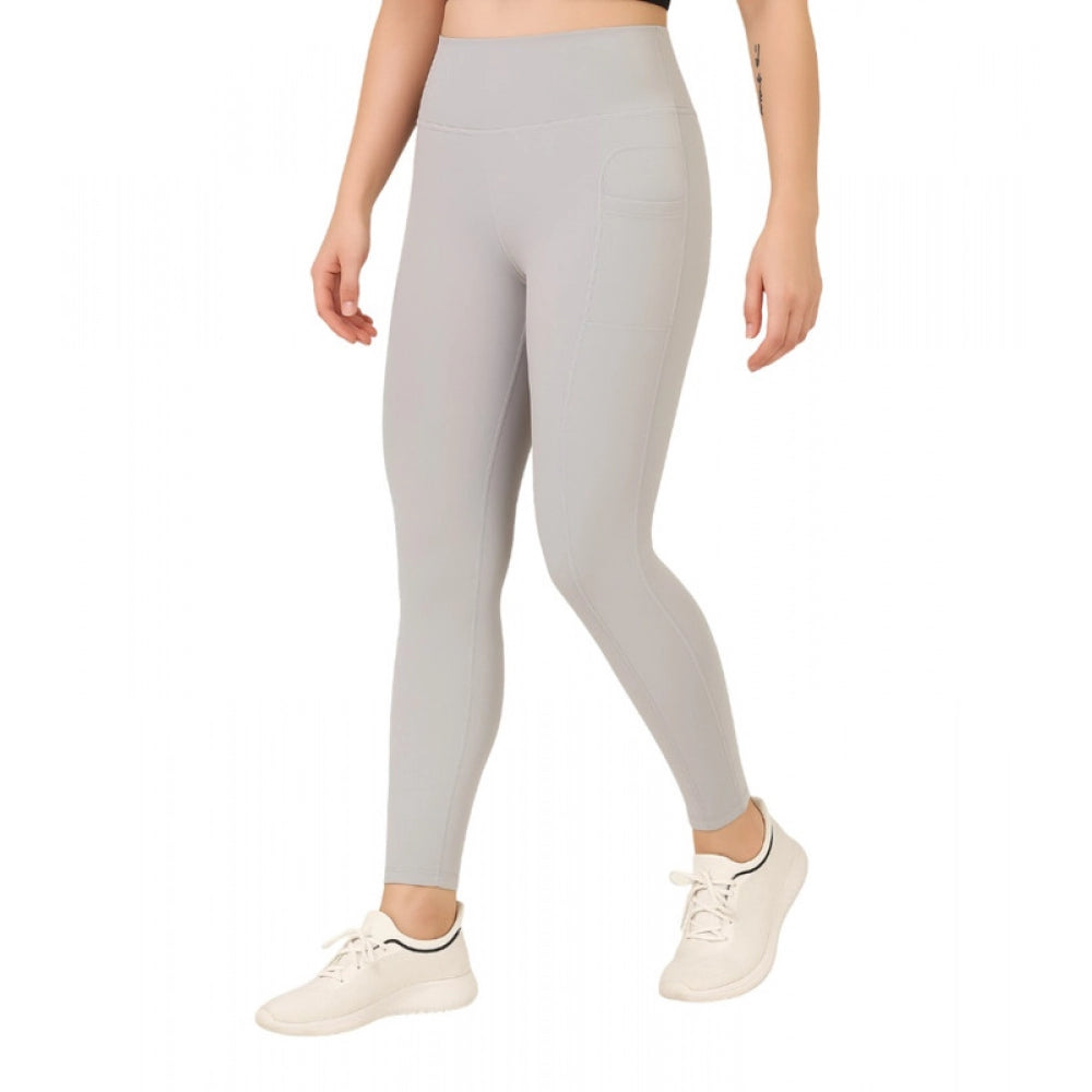 Generic Women's Polyester Solid Ankle length High Waisted Tights (Grey)