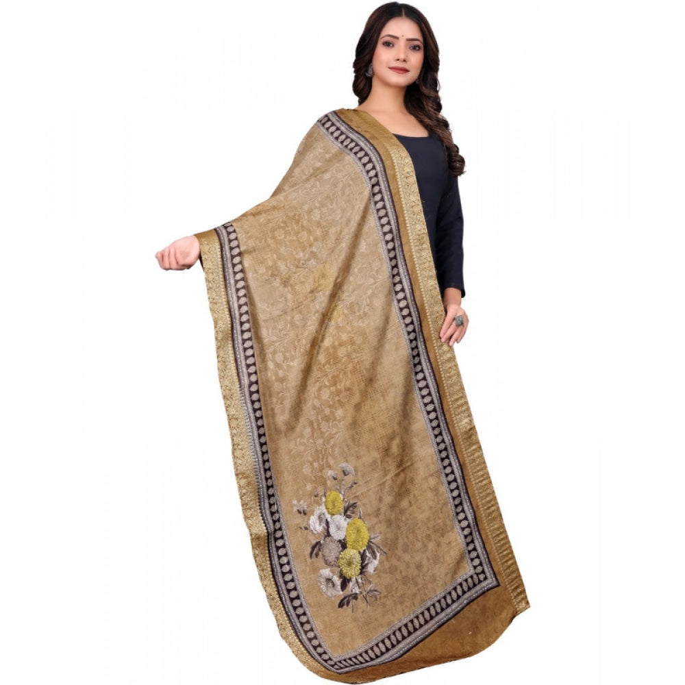 Generic Women's chanderi silk  Printed Dupatta (Beige, Length: 2 Mtr)