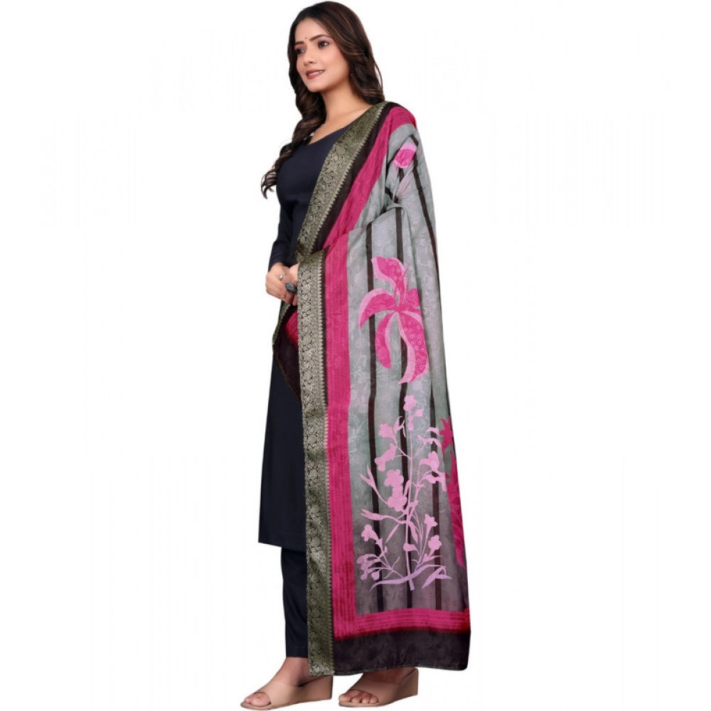 Generic Women's chanderi silk  Printed Dupatta (Black, Length: 2 Mtr)