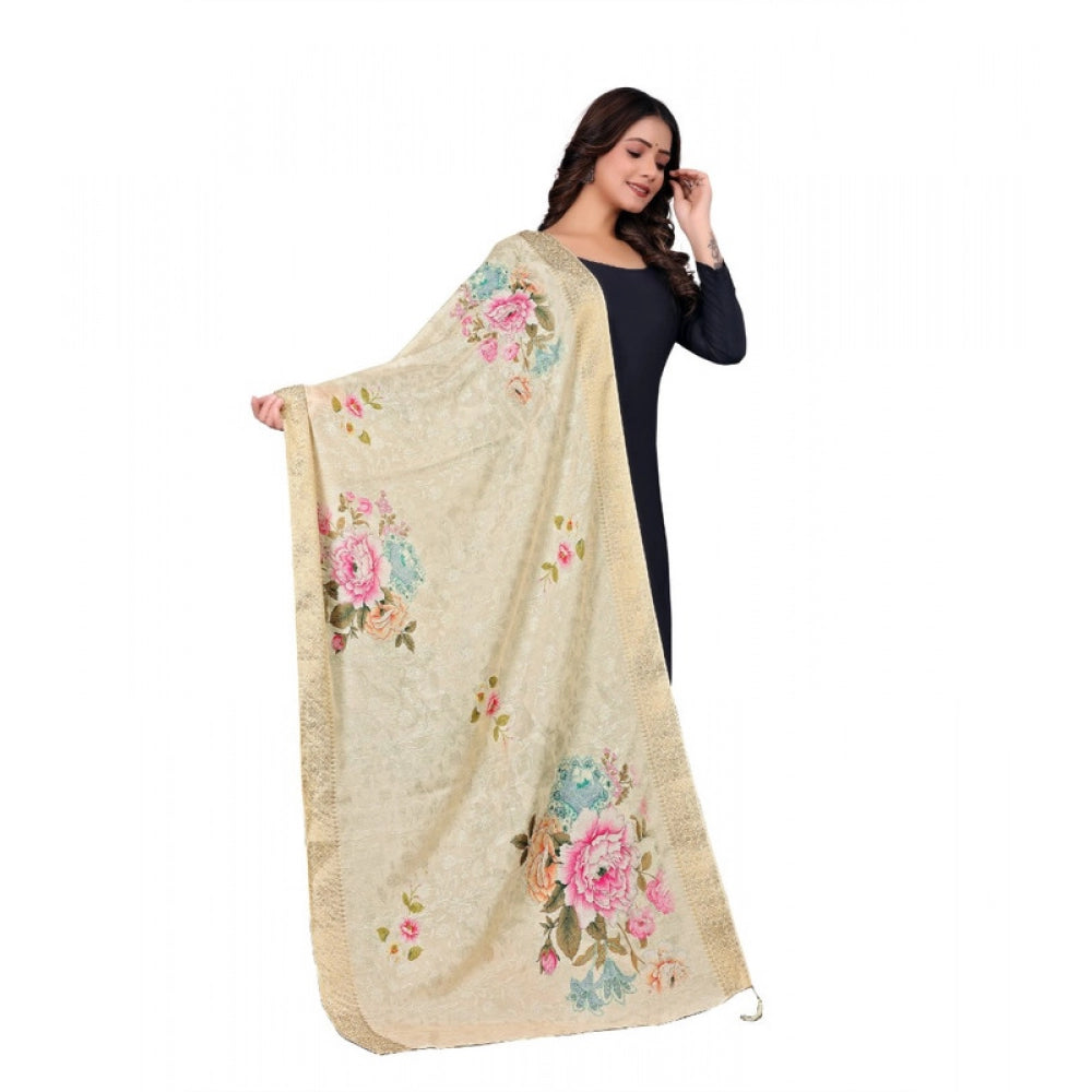 Generic Women's chanderi silk  Printed Dupatta (Beige, Length: 2 Mtr)