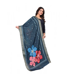 Generic Women's chanderi silk  Printed Dupatta (Navy Blue, Length: 2 Mtr)