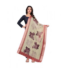 Generic Women's chanderi silk  Printed Dupatta (Beige, Length: 2 Mtr)