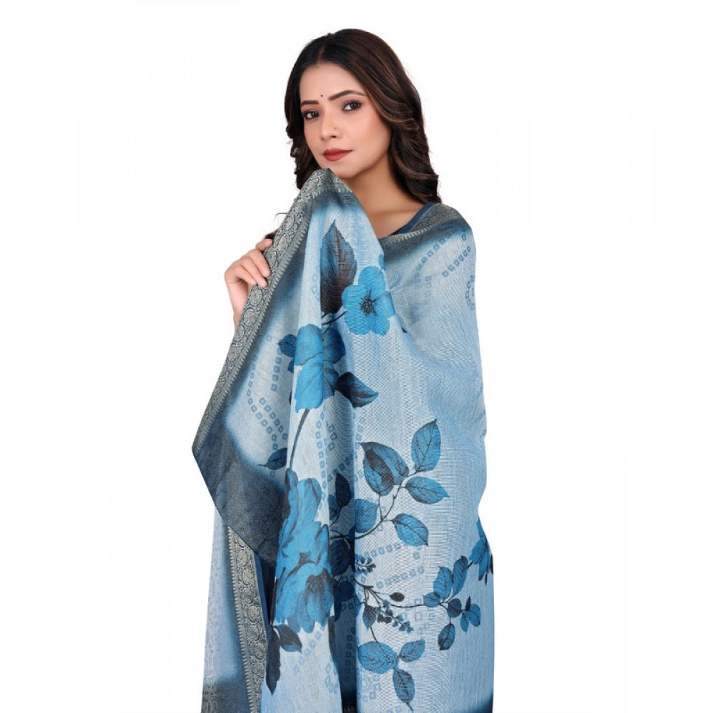 Generic Women's chanderi silk  Printed Dupatta (Blue, Length: 2 Mtr)