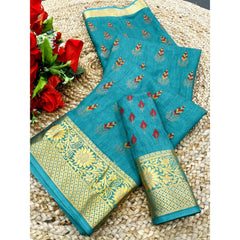 Generic Women's Digital Dolla Silk Printed Saree With Unstitched Blouse 5.5Mtr (Sky Blue)