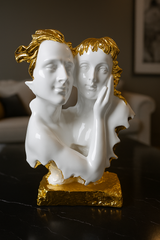 Romantic Couple Face Embrace Statue | White Gold Polyresin Love Showpiece | Modern Home Decor Gift