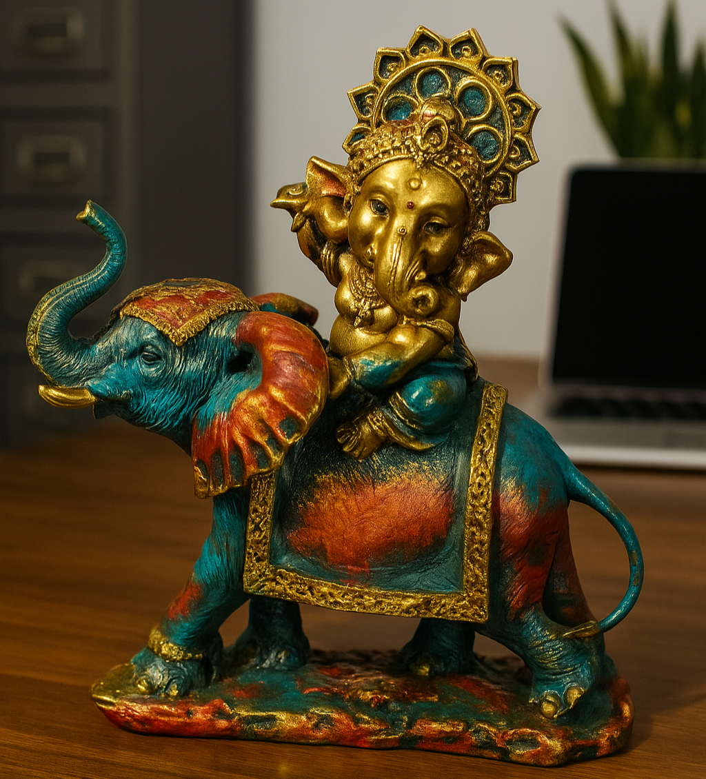 Colorful Ganesha on Elephant Statue – Luxury Ganesha Decor Showpiece