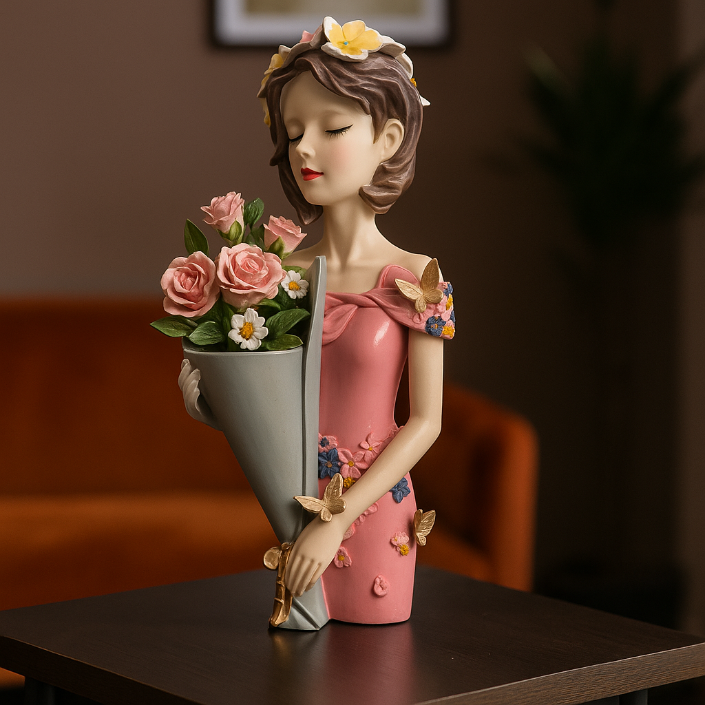 Girl With bouquet of flowers Figurine