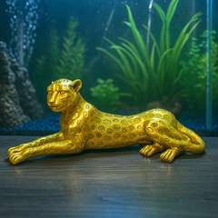 Golden Cheetah Statue for Home Decor | Metallic Wild Animal Showpiece | Modern Tabletop Figurine for Style