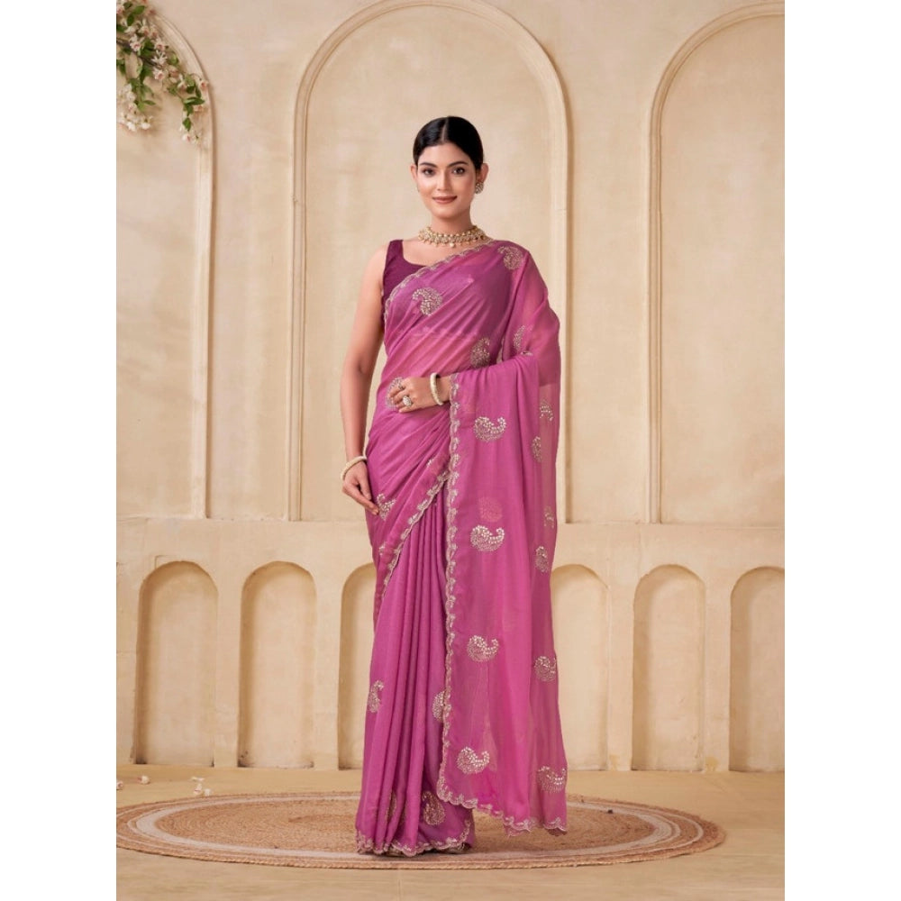 Generic Women's Digital Printed  Georgette Saree With Unstitched Blouse (Pink, 5-6 Mtrs)