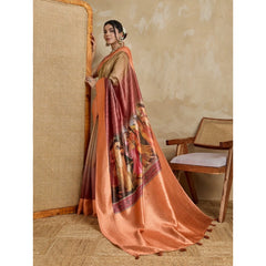 Generic Women's Silk Printed Saree With Unstitched Blouse 5.5Mtr (Peach)