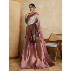 Generic Women's Silk Printed Saree With Unstitched Blouse 5.5Mtr (Wine)