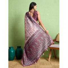Generic Women's Silk Blend Printed Saree With Unstitched Blouse 5.5Mtr (Grey)