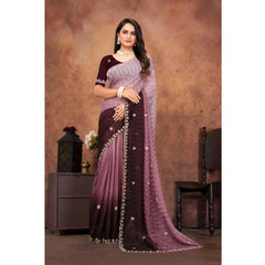 Generic Women's Chiffon Embroidred Saree With Unstitched Blouse 5.5Mtr (Beige)