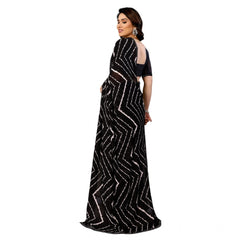 Generic Women's Georgette Printed Saree With Unstitched Blouse 5.5Mtr (Black)