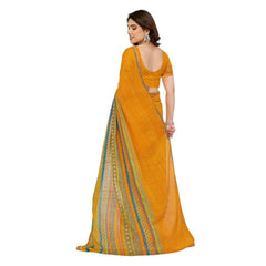 Generic Women's Georgette Printed Saree With Unstitched Blouse 5.5Mtr (Mustard)