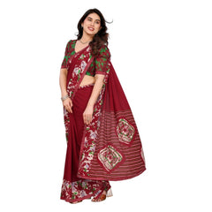 Generic Women's Georgette Printed Saree With Unstitched Blouse 5.5Mtr (Red)