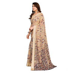 Generic Women's Georgette Printed Saree With Unstitched Blouse 5.5Mtr (Beige)