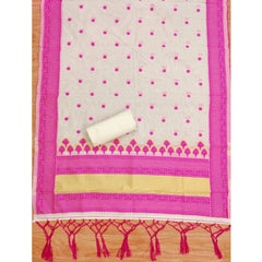 Generic Women's Banarasi Silk Printed Unstitched Salwar Suit Material With Dupatta (Pink, 3Mtrs)