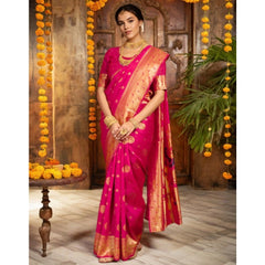 Generic Women's Silk Blend Paithani Saree With Unstitched Blouse 5.5Mtr (Pink)