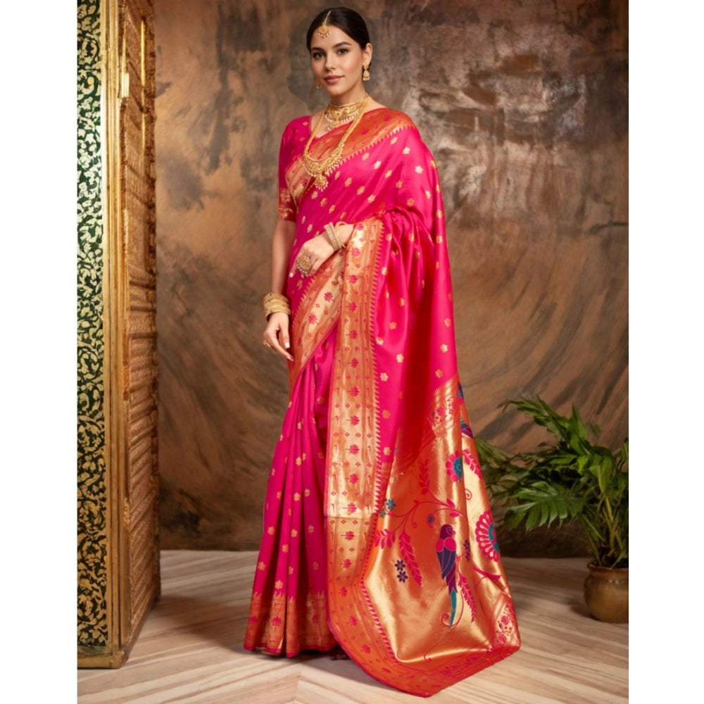 Generic Women's Silk Blend Woven Saree With Unstitched Blouse 5.5Mtr (Pink)