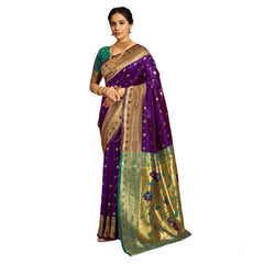 Generic Women's Silk Blend Zari Weaving Saree With Unstitched Blouse 5.5Mtr (Purple)