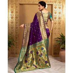 Generic Women's Silk Blend Zari Weaving Saree With Unstitched Blouse 5.5Mtr (Purple)