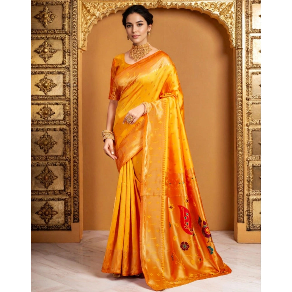 Generic Women's Silk Blend Zari Weaving Saree With Unstitched Blouse 5.5Mtr (Mustard)