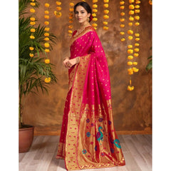Generic Women's Silk Blend Zari Weaving Saree With Unstitched Blouse 5.5Mtr (Pink)
