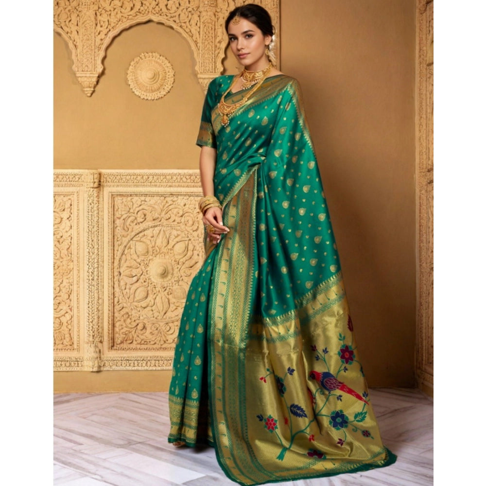 Generic Women's Silk Blend Zari Weaving Saree With Unstitched Blouse 5.5Mtr (Green)
