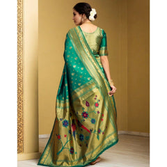 Generic Women's Silk Blend Zari Weaving Saree With Unstitched Blouse 5.5Mtr (Green)