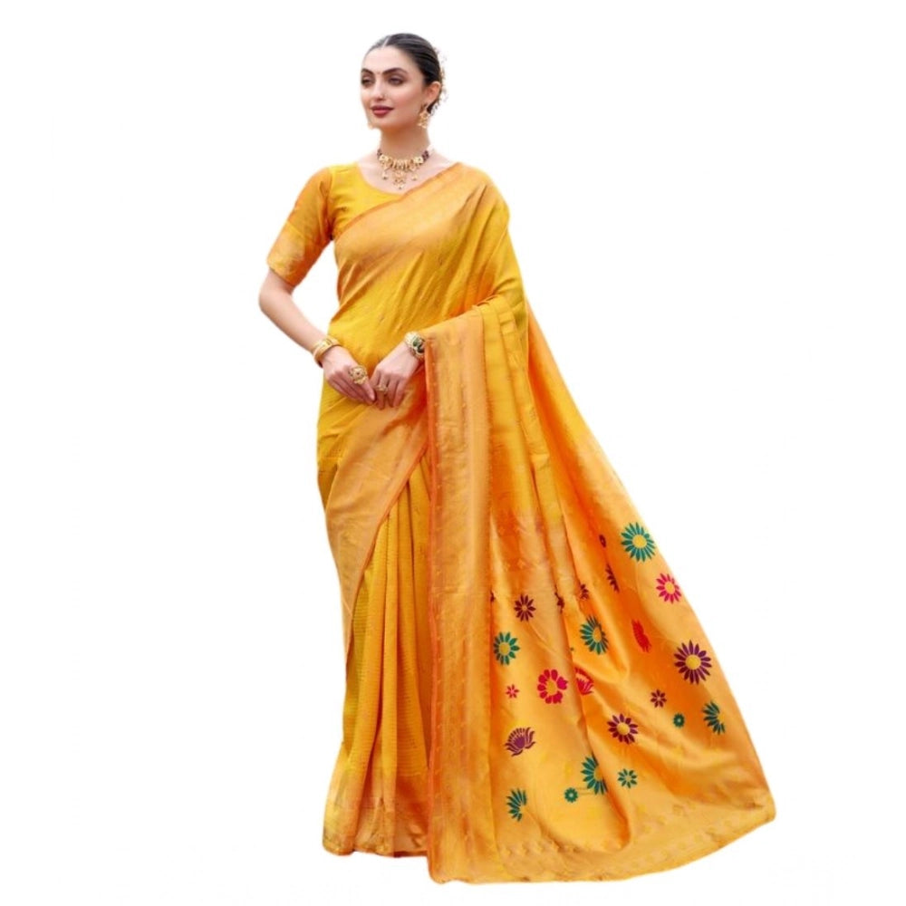 Generic Women's Silk Blend Paithani Weaving Saree With Unstitched Blouse 5.5Mtr (Mustard)