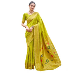 Generic Women's Silk Blend Zari Woven Saree With Unstitched Blouse 5.5Mtr (Lime Green)