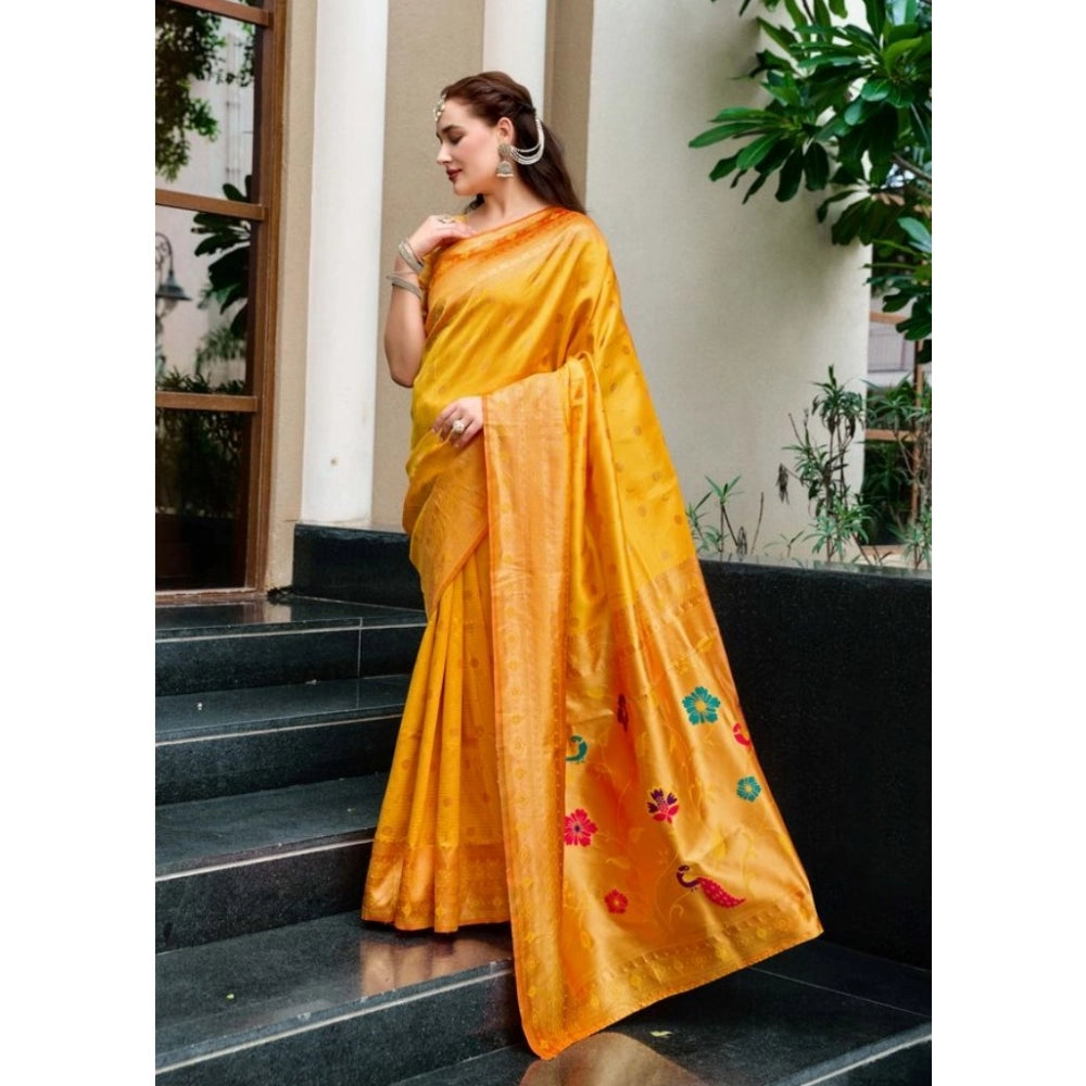 Generic Women's Silk Blend Zari Woven Saree With Unstitched Blouse 5.5Mtr (Mustard)
